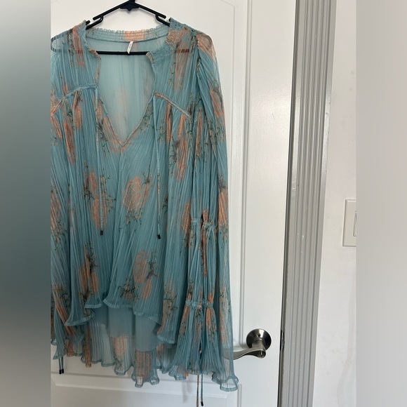 Free People Dhalia Tunic Blue and Orange Top Dress size small boho romantic - Picture 6 of 16